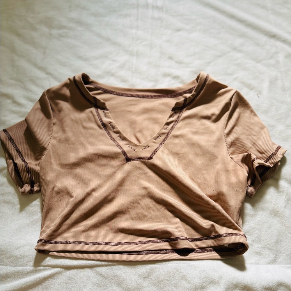 Tan V-Neck Women's Top